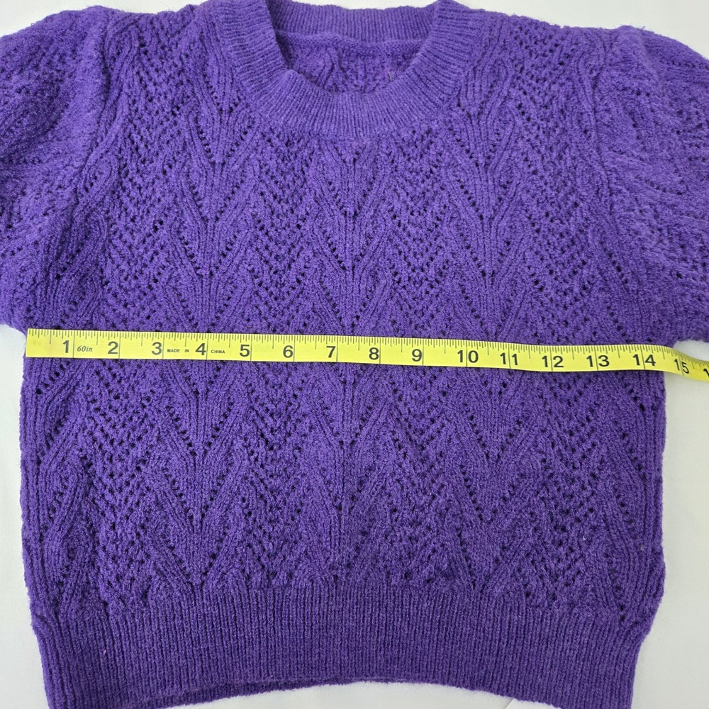 Knit Mix Purple Knit Short Sleeve Top Women's Medium Open Stitch Sweater - Picture 9 of 12